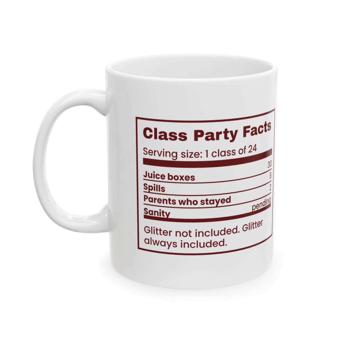 Funny Christmas Teacher Coffee Mug Class Party Facts Nutrition Label