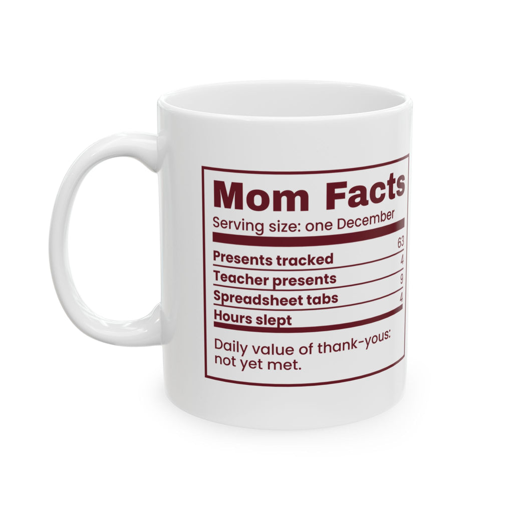 Funny Christmas Coffee Mug Mom Facts December Edition Nutrition Label
