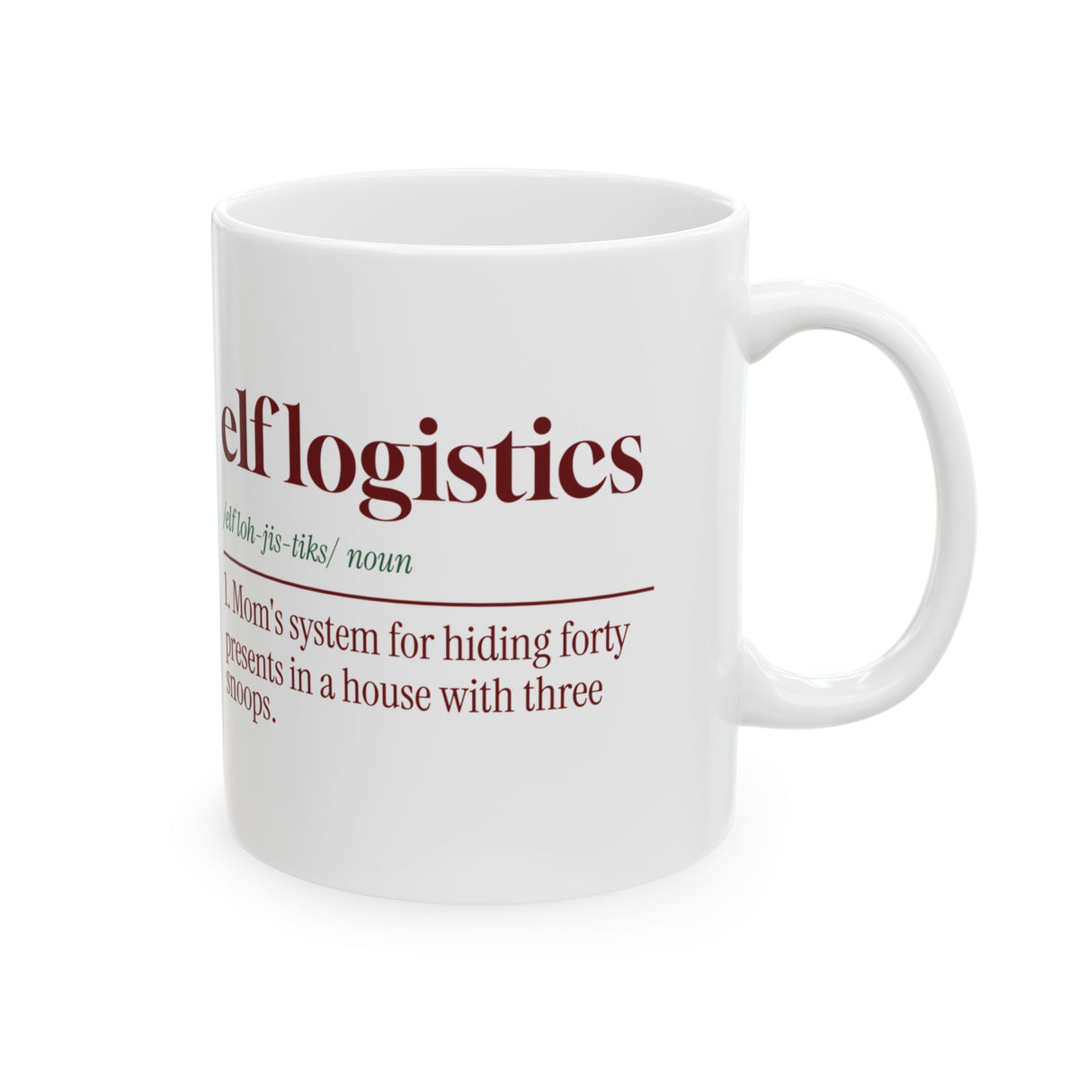 Funny Christmas Mom Coffee Mug Elf Logistics Dictionary Definition