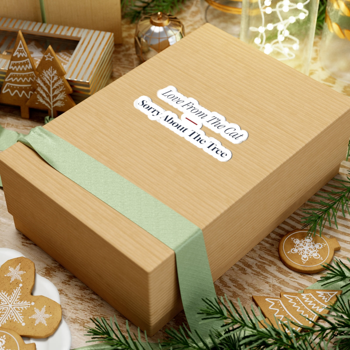 Funny Christmas Sticker Love From The Cat Sorry About The Tree