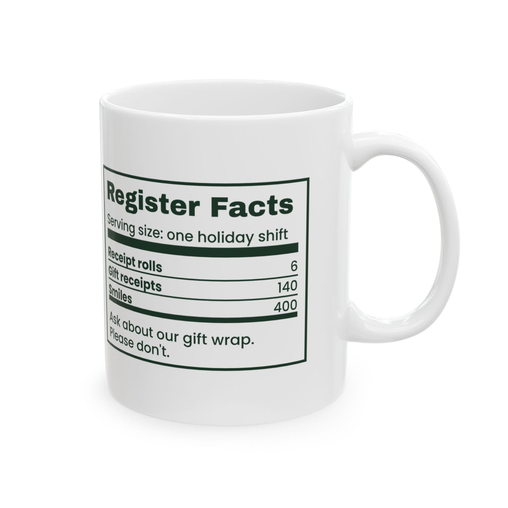Funny Retail Christmas Coffee Mug Register Nutrition Facts Label