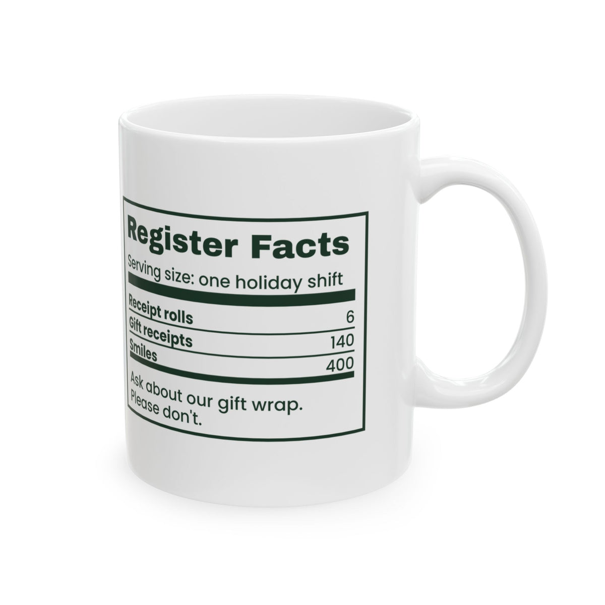 Funny Retail Christmas Coffee Mug Register Nutrition Facts Label