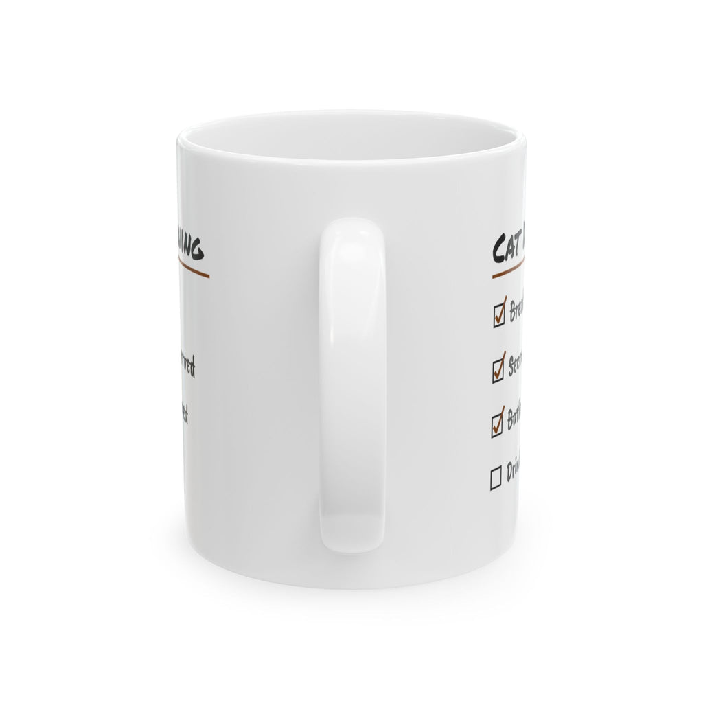 Funny Cat Dad Coffee Mug Morning Checklist Second Breakfast Served