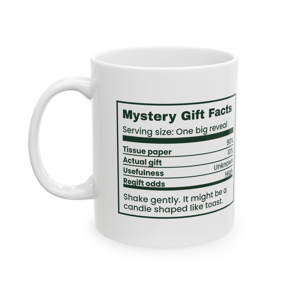 Funny White Elephant Coffee Mug Mystery Gift Facts Label