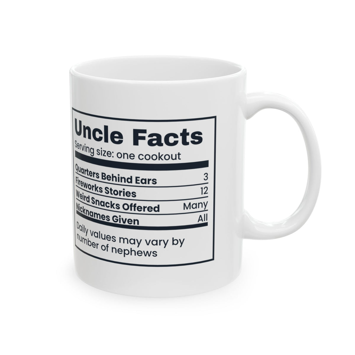 Funny Uncle Coffee Mug Quarters Behind Ears Nutrition Label For Uncles