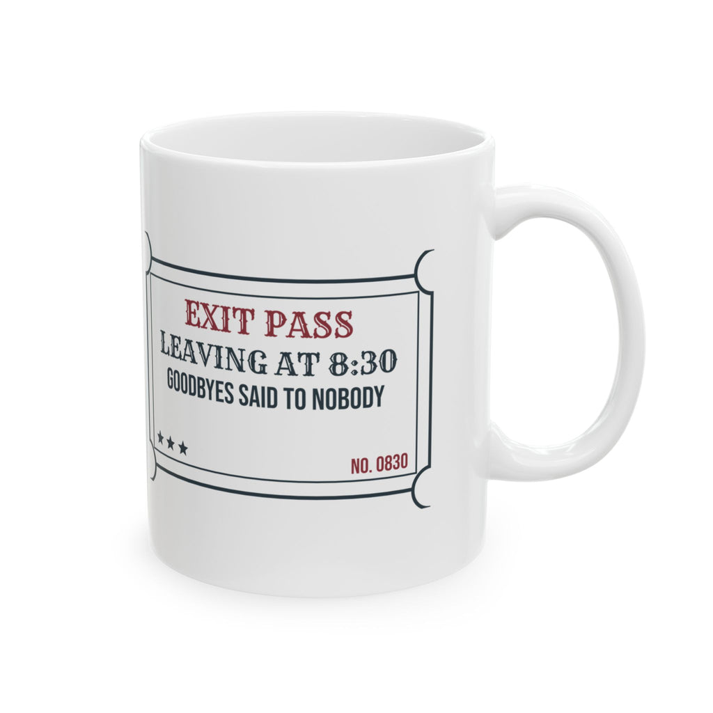 Funny Christmas Coffee Mug Exit Pass Leaving At 8:30 For Introverts