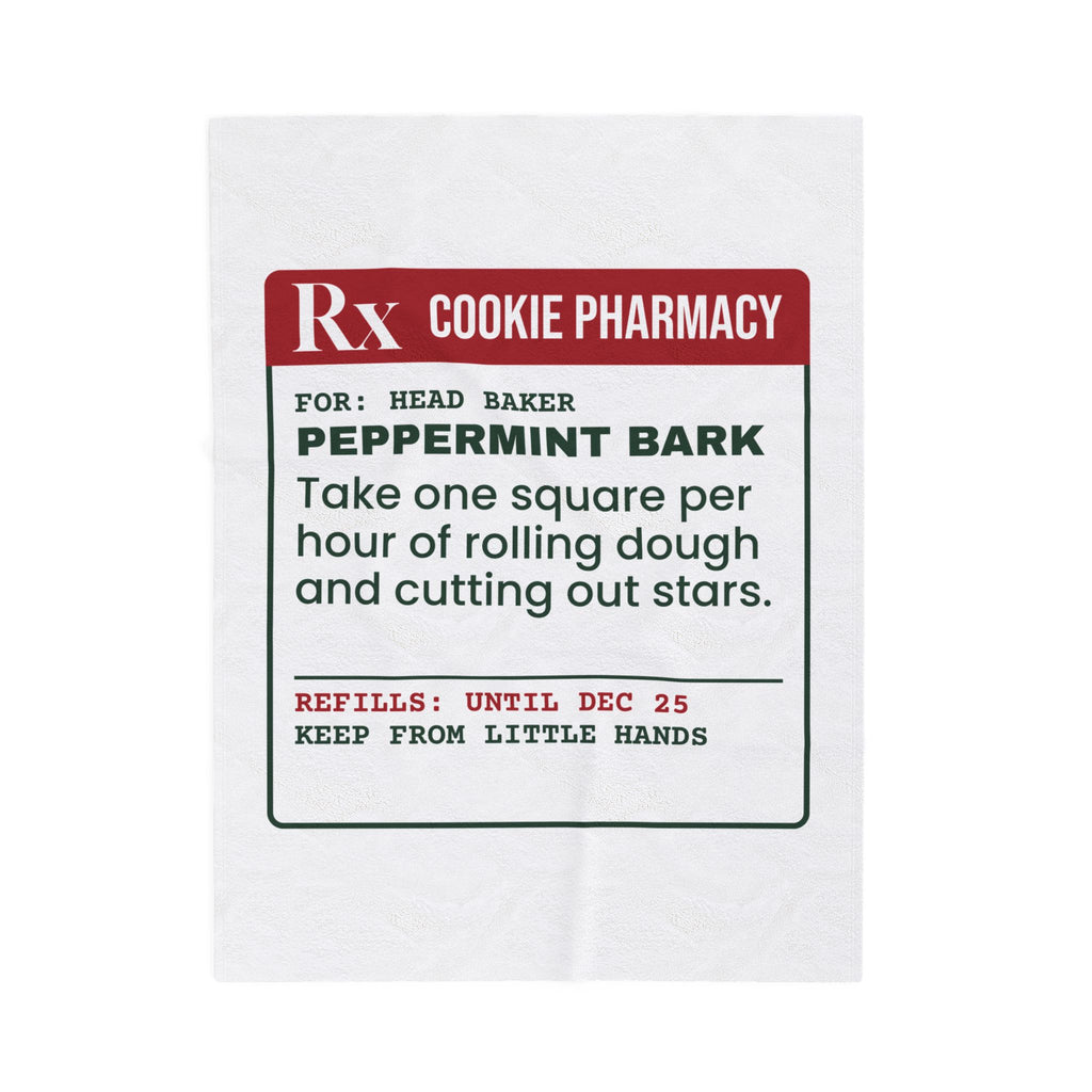 Funny Christmas Baker Throw Blanket Peppermint Bark Prescription Label