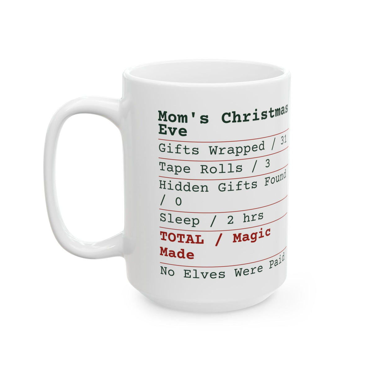 Funny Mom Christmas Coffee Mug Mom's Christmas Eve Receipt