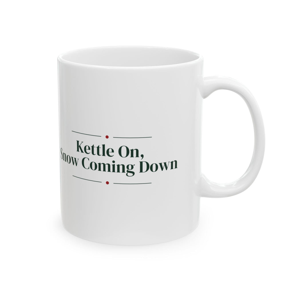 Christmas Coffee Mug Kettle On Snow Coming Down Cozy Winter Cup