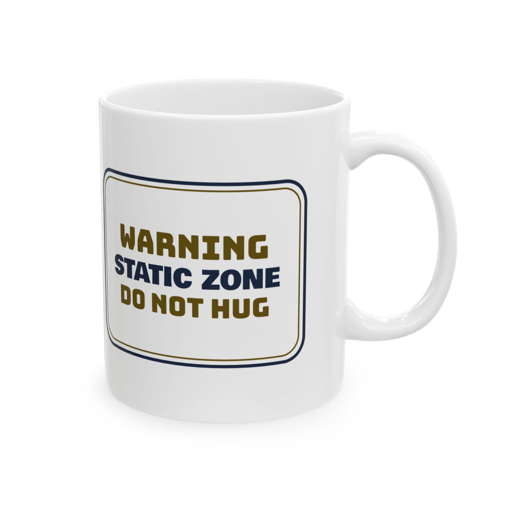 Funny Ugly Sweater Coffee Mug Static Zone Do Not Hug Sign