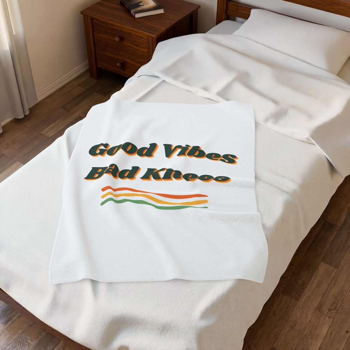 Funny Retro Throw Blanket Good Vibes Bad Knees