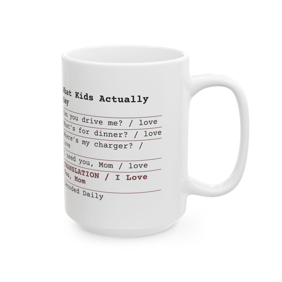 Funny Mom Receipt Coffee Mug I Love You Translated