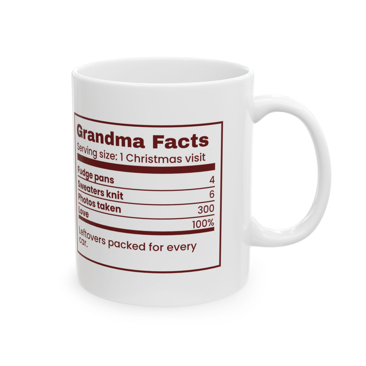 Funny Christmas Grandma Coffee Mug Grandma Facts Nutrition Label