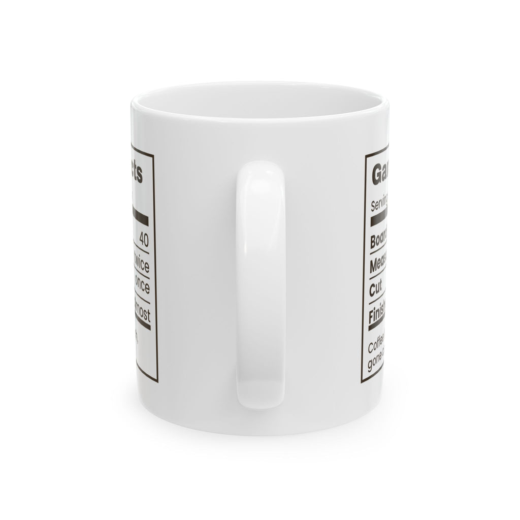Funny Woodworking Coffee Mug Garage Facts Nutrition Label