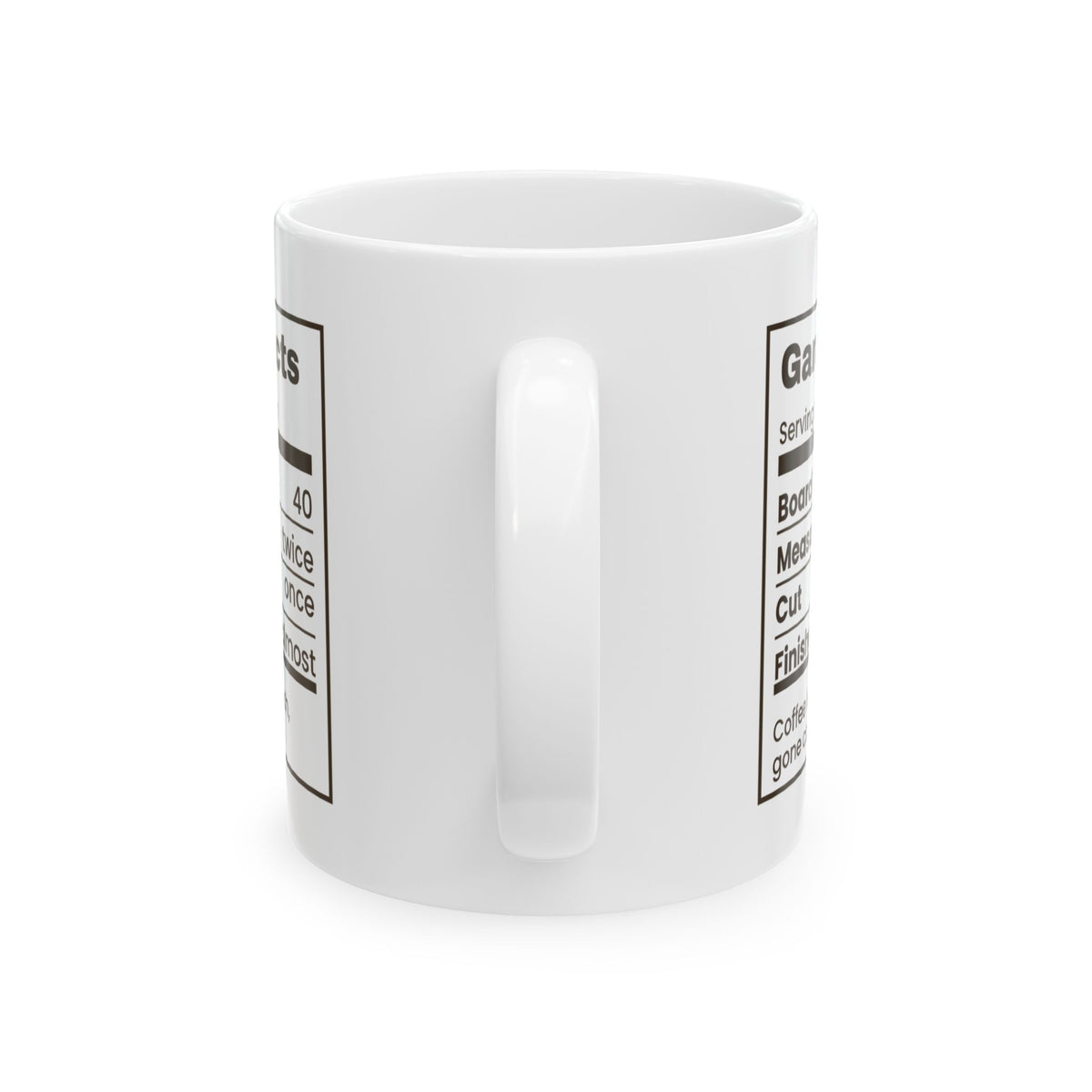 Funny Woodworking Coffee Mug Garage Facts Nutrition Label