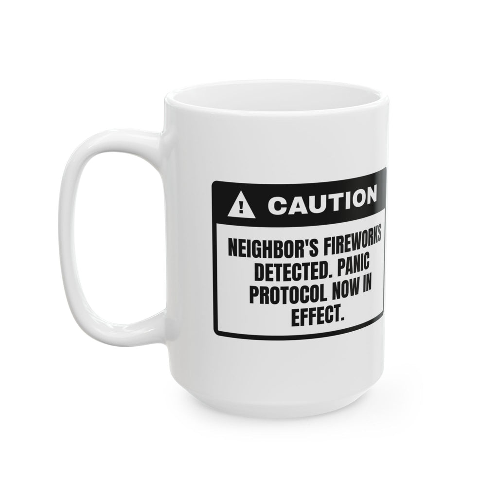 Funny Fireworks Caution Coffee Mug Panic Protocol For Dog Moms