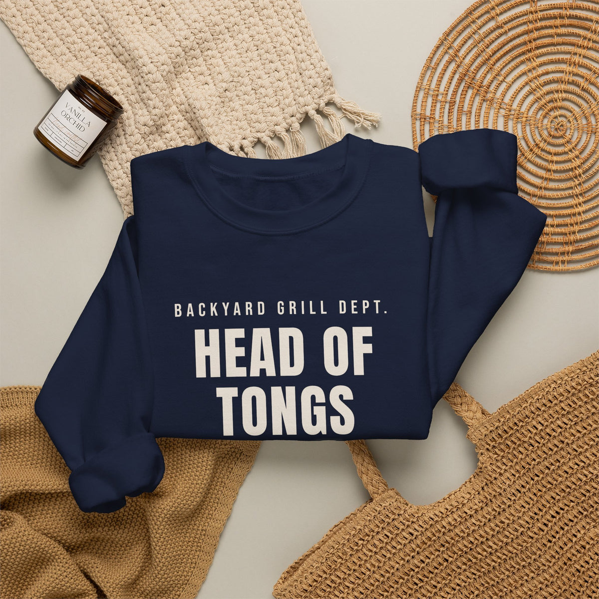 Funny Grill Dad Sweatshirt Head Of Tongs Backyard BBQ