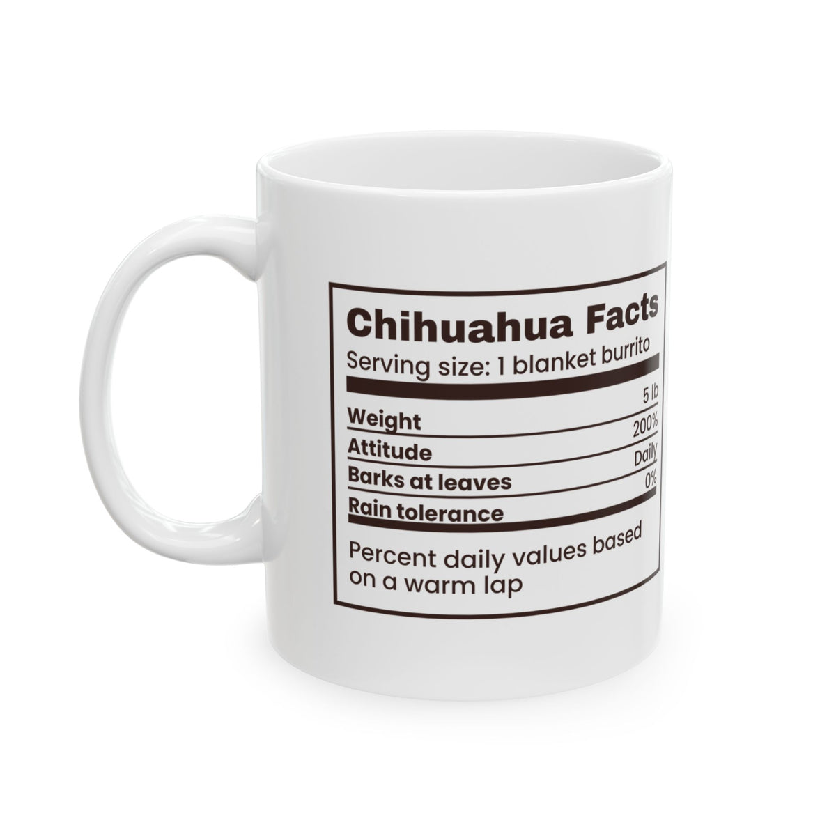Funny Chihuahua Mug Attitude 200 Percent Nutrition Facts