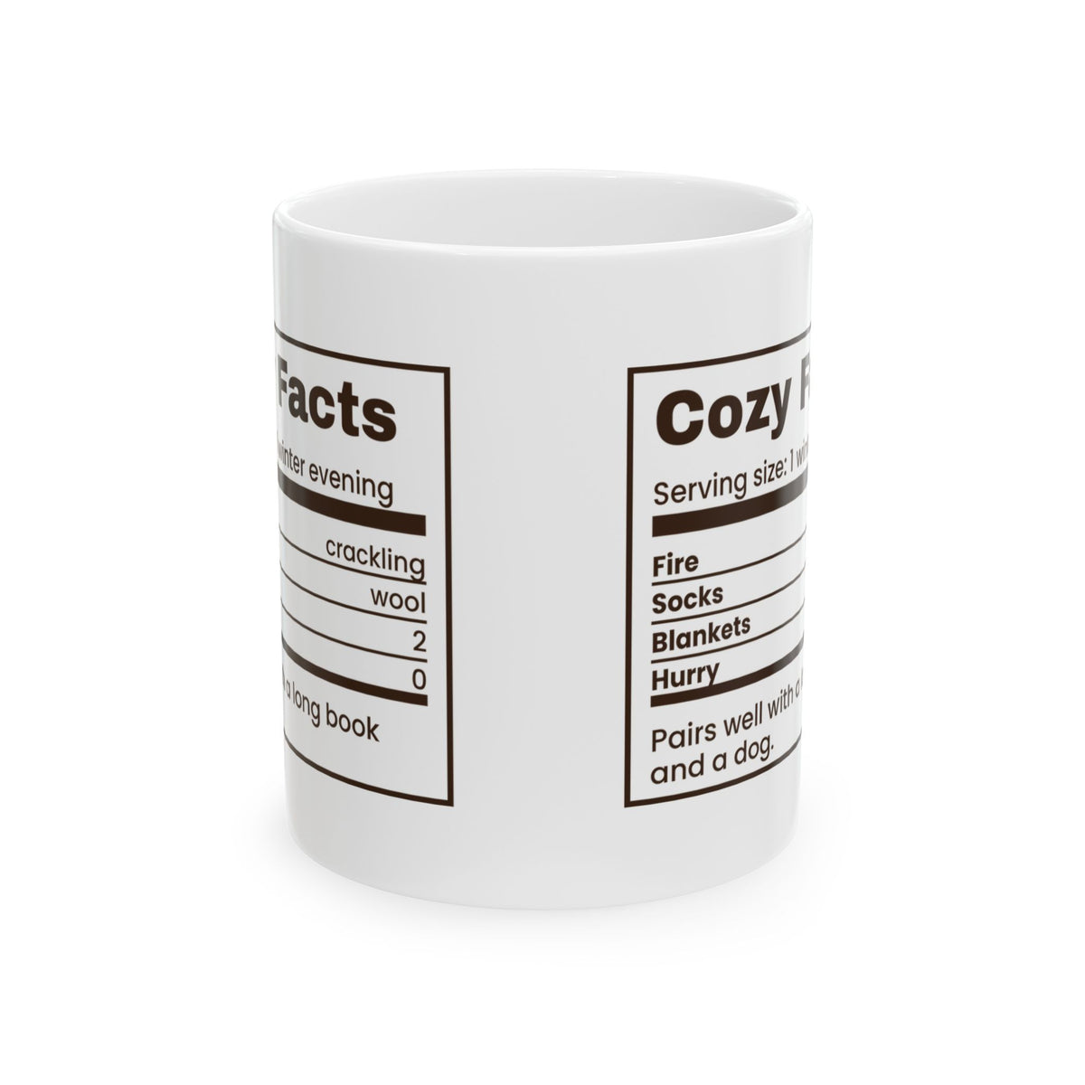 Christmas Coffee Mug Cozy Facts Nutrition Label Winter Evening