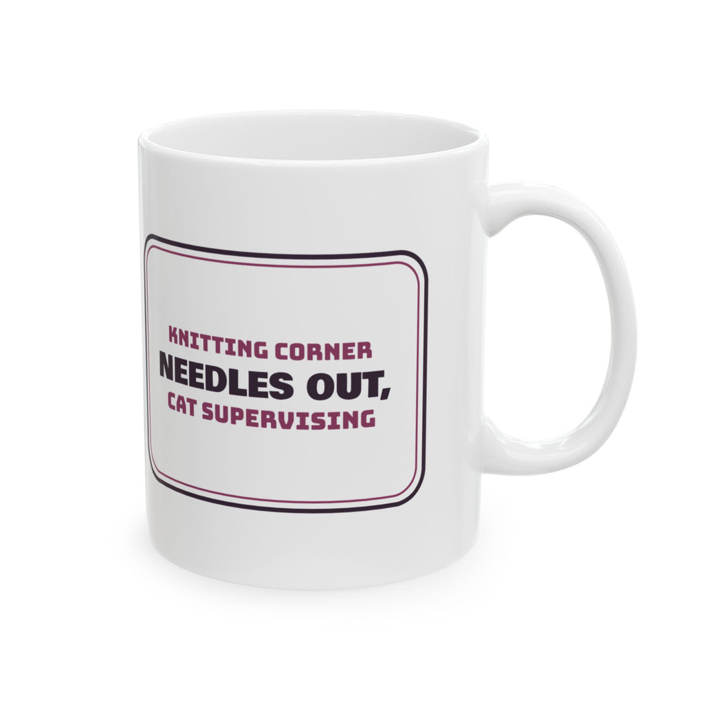 Funny Knitting Coffee Mug Needles Out Cat Supervising