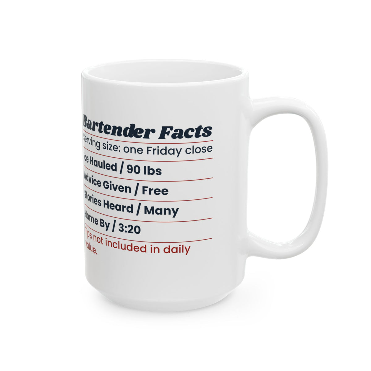Funny Bartender Coffee Mug Bartender Facts Nutrition Label