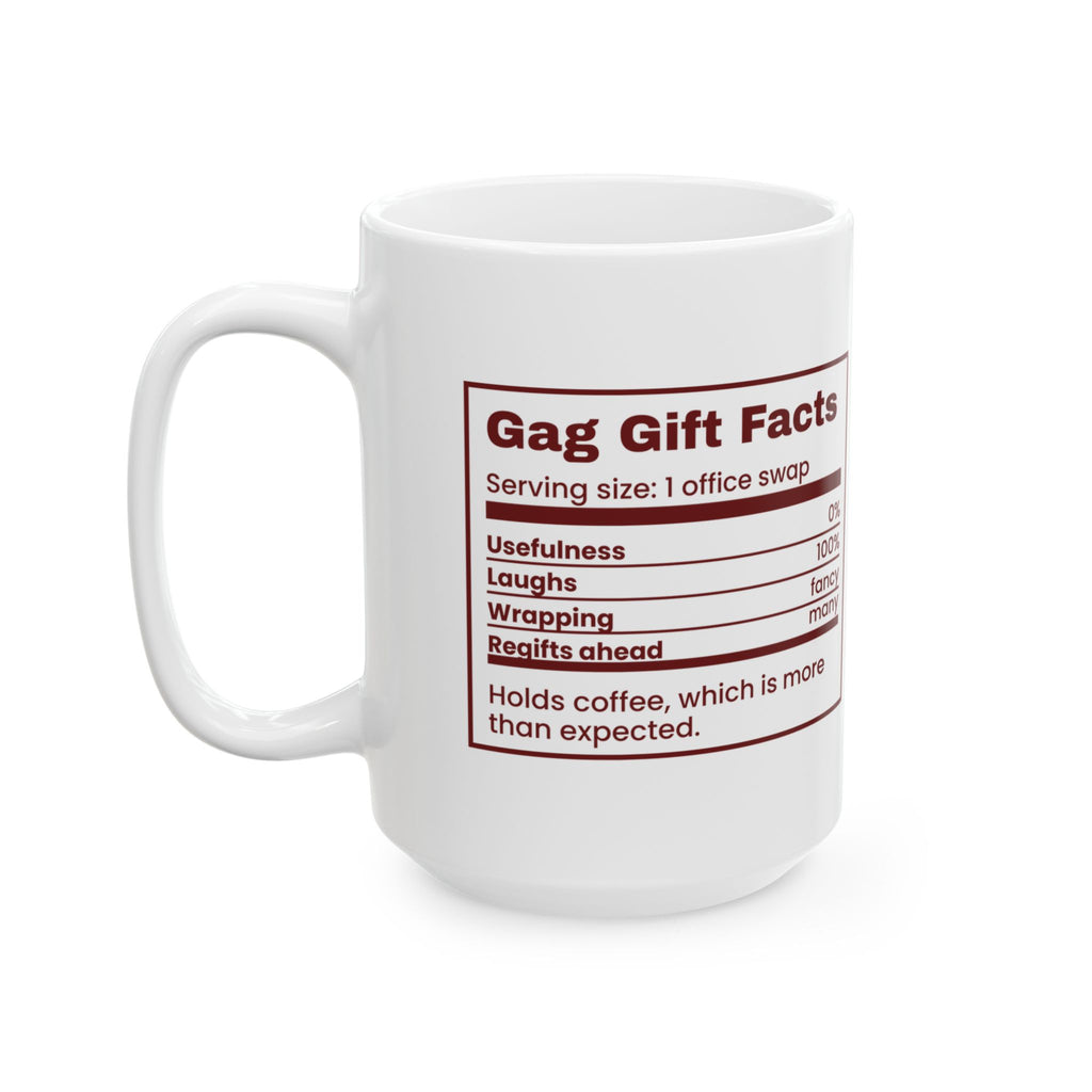 Funny White Elephant Coffee Mug Gag Gift Facts Nutrition Label