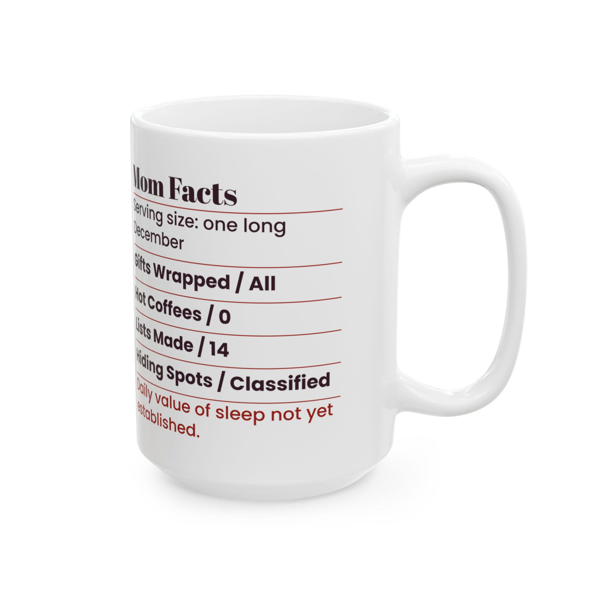 Funny Mom Christmas Coffee Mug Mom Facts Nutrition Label