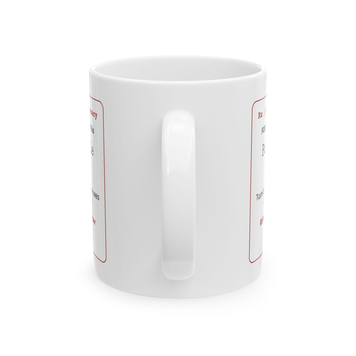 Funny White Elephant Coffee Mug Polite Smile 20mg Prescription Label
