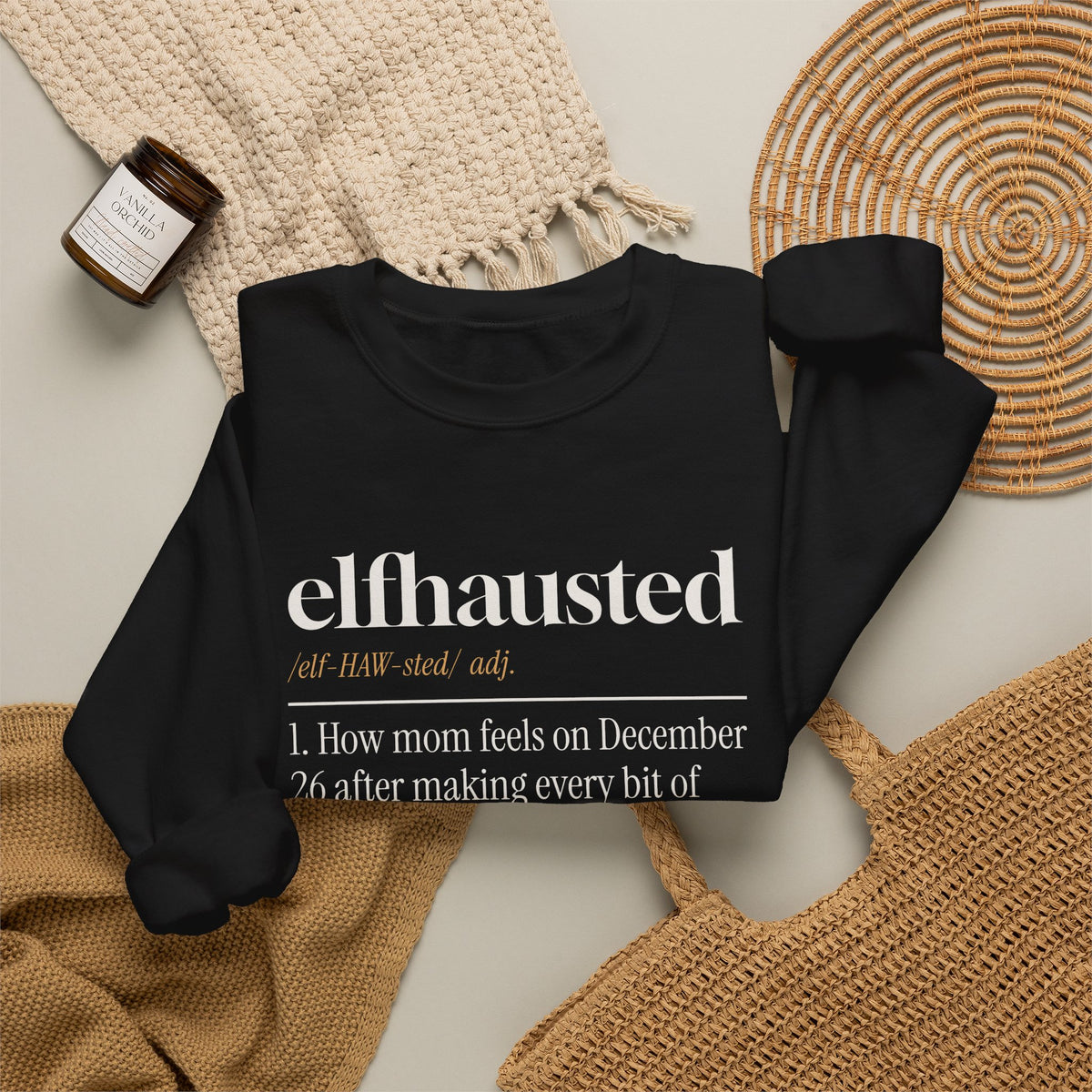 Funny Christmas Mom Sweatshirt Elfhausted Dictionary Definition