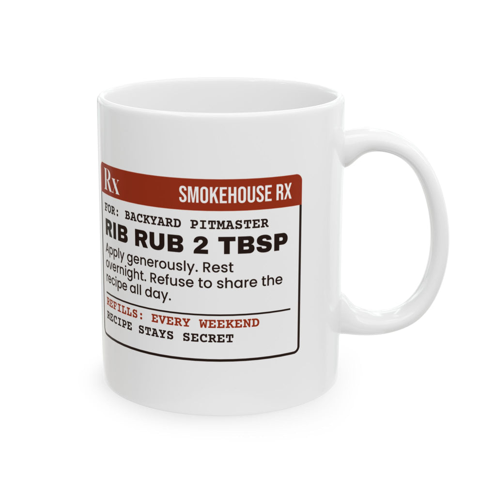 Funny BBQ Coffee Mug Rib Rub Prescription Label Recipe Stays Secret