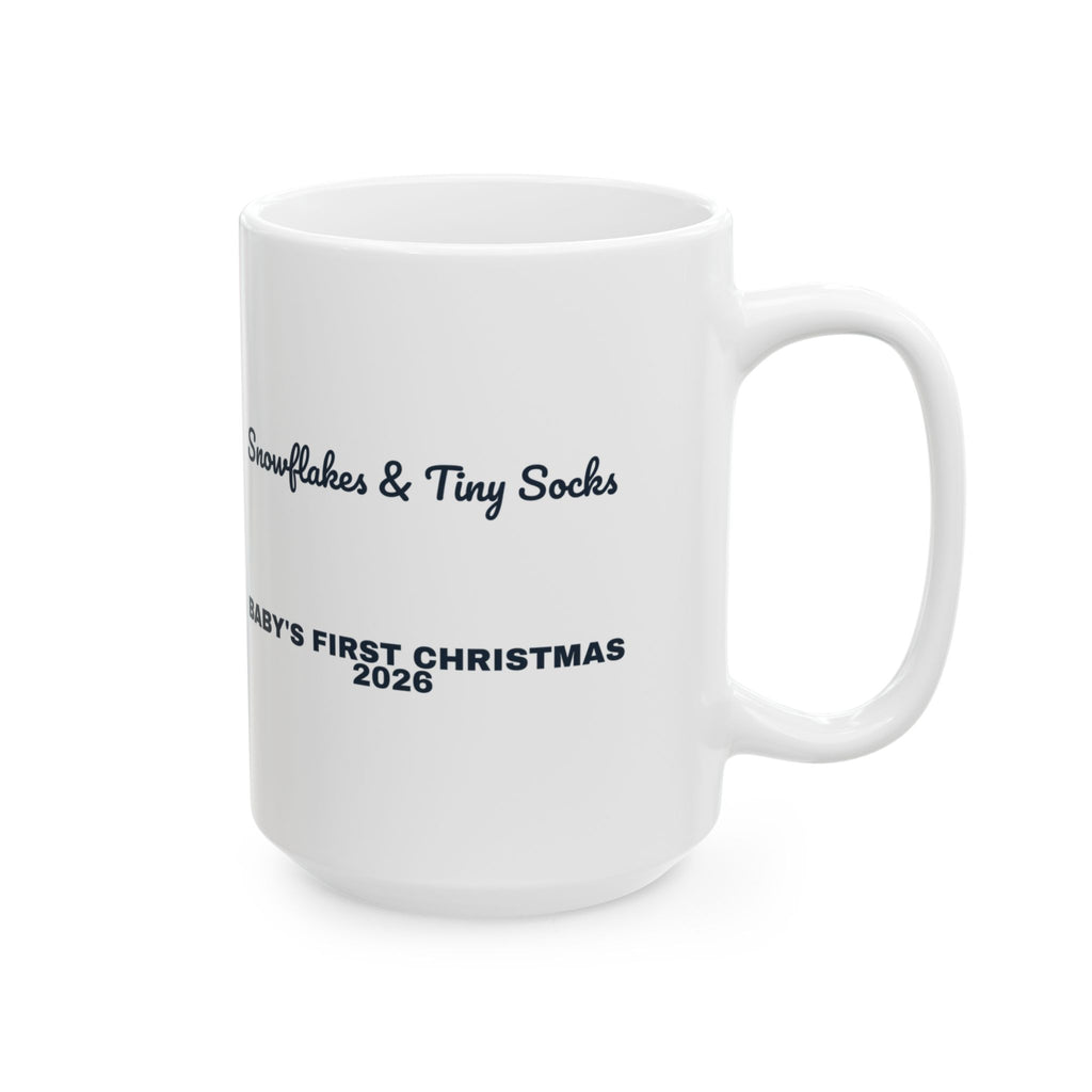 Baby's First Christmas Coffee Mug 2026 Snowflakes And Tiny Socks