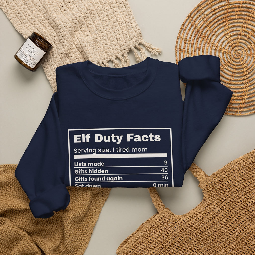 Funny Christmas Mom Sweatshirt Elf Duty Facts Nutrition Label