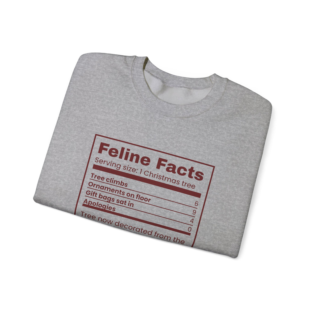 Funny Christmas Cat Sweatshirt Feline Facts Nutrition Label