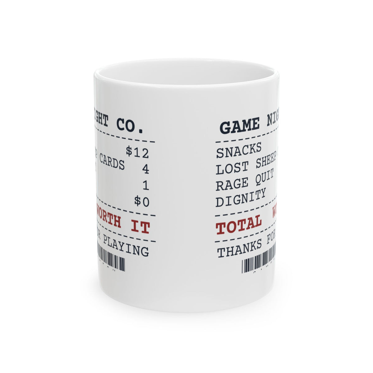 Game Night Coffee Mug "Receipt Dignity: 0.00" For