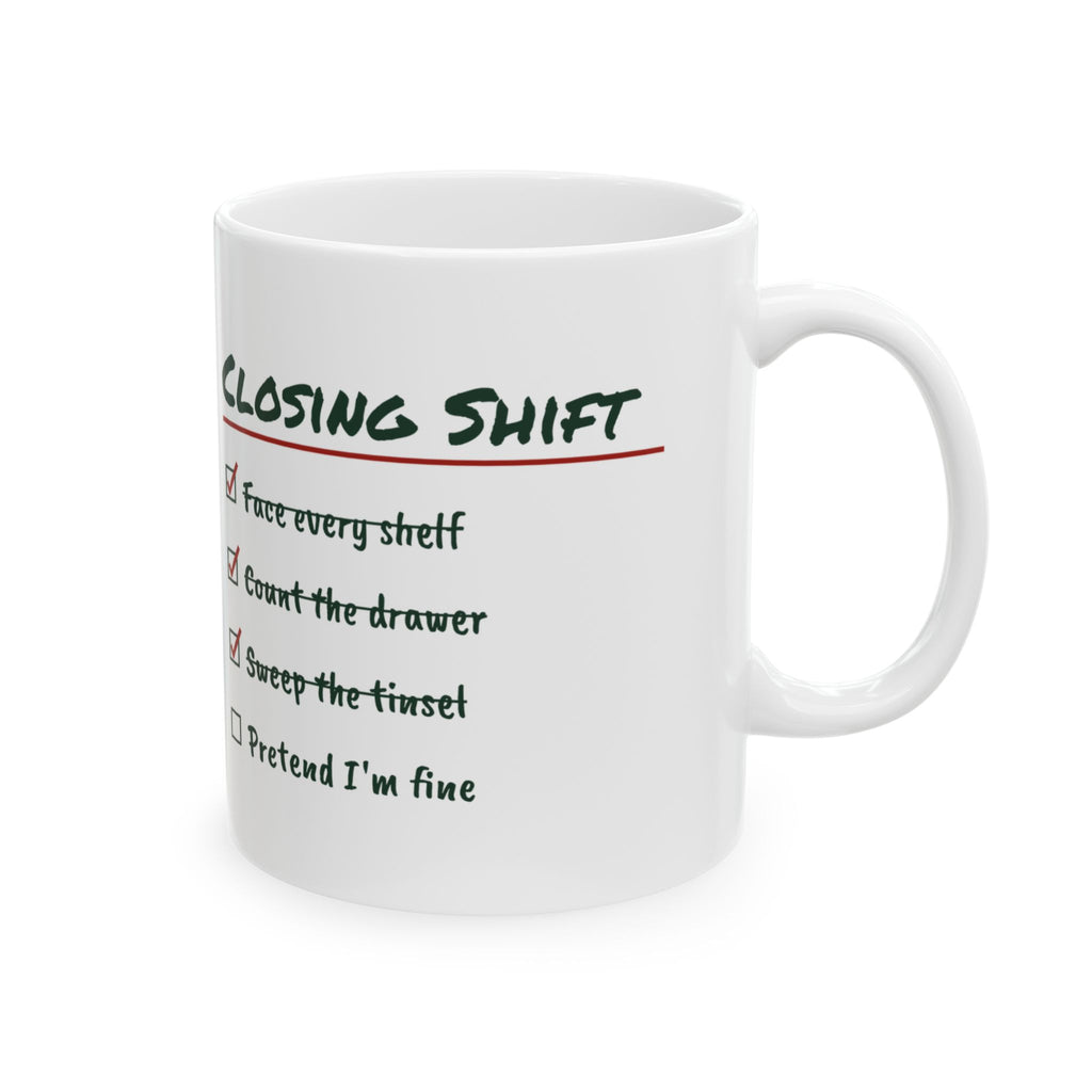 Funny Retail Christmas Coffee Mug Closing Shift Checklist For Workers
