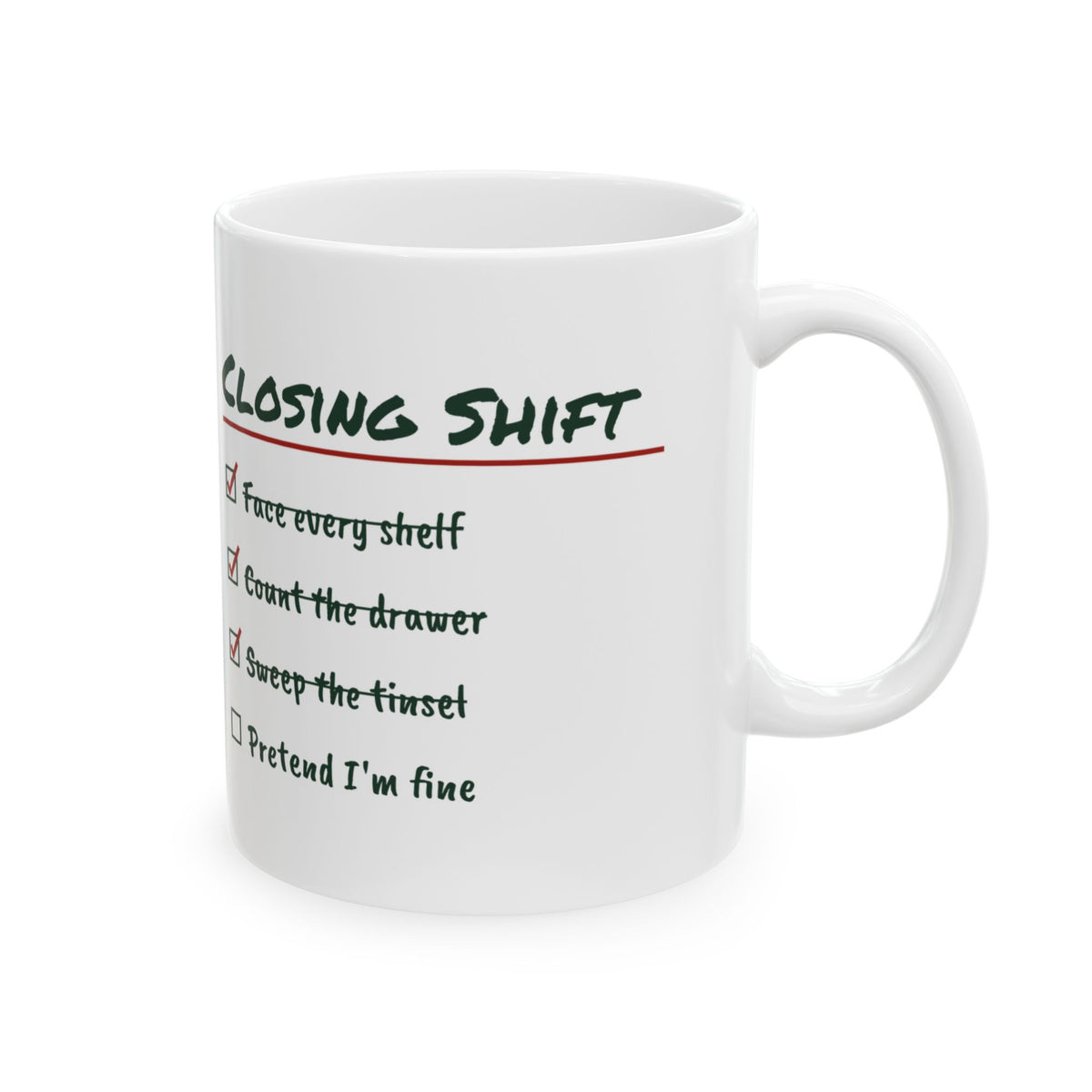 Funny Retail Christmas Coffee Mug Closing Shift Checklist For Workers