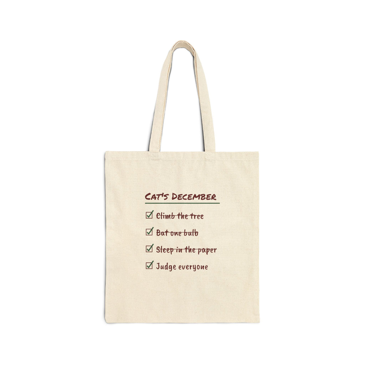 Funny Christmas Cat Tote Bag Cat's December Checklist