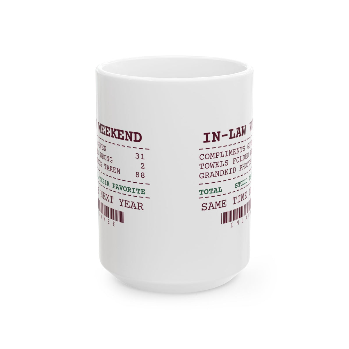 Funny Christmas Coffee Mug In-Law Weekend Receipt Still Their Favorite