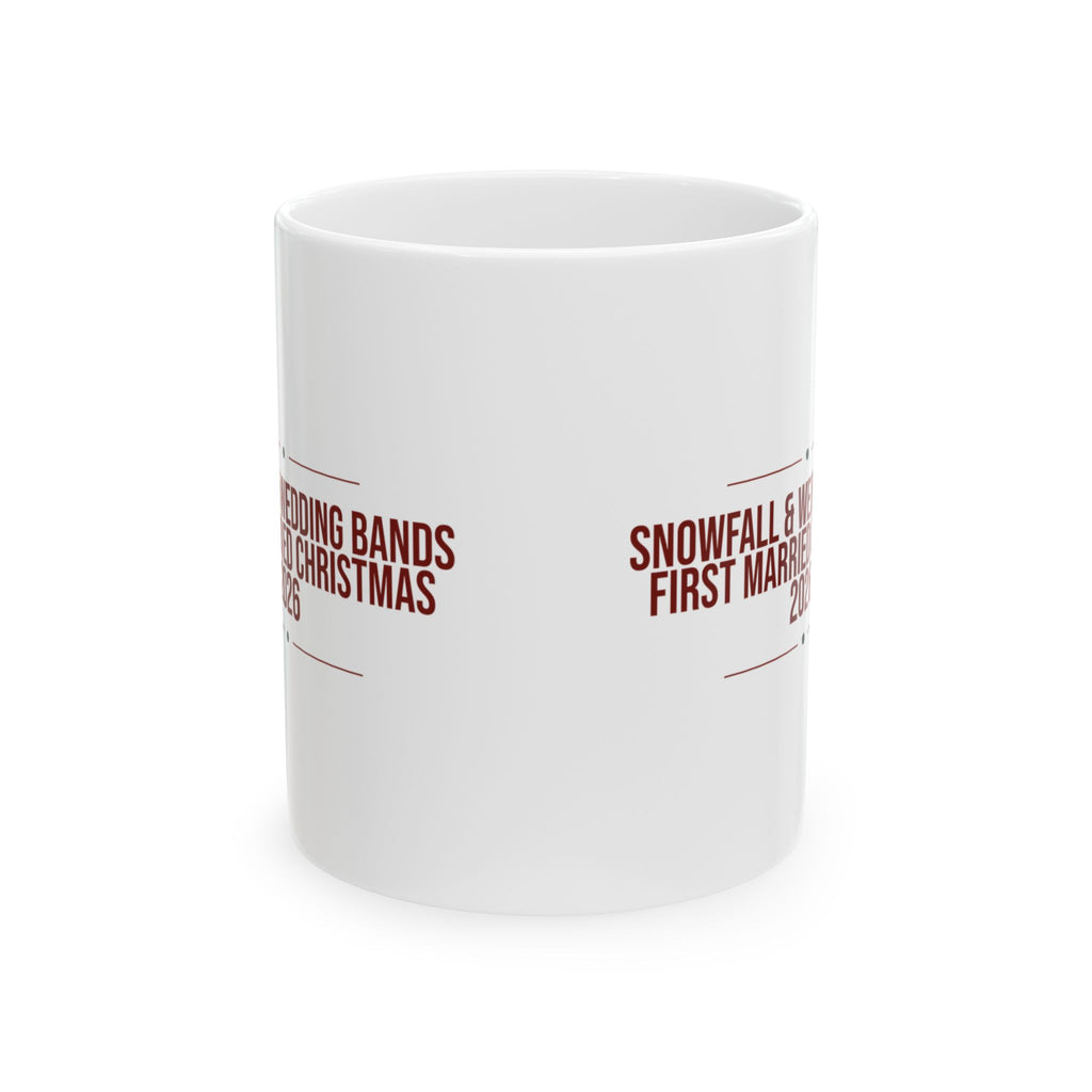 First Married Christmas Coffee Mug 2026 Snowfall And Wedding Bands