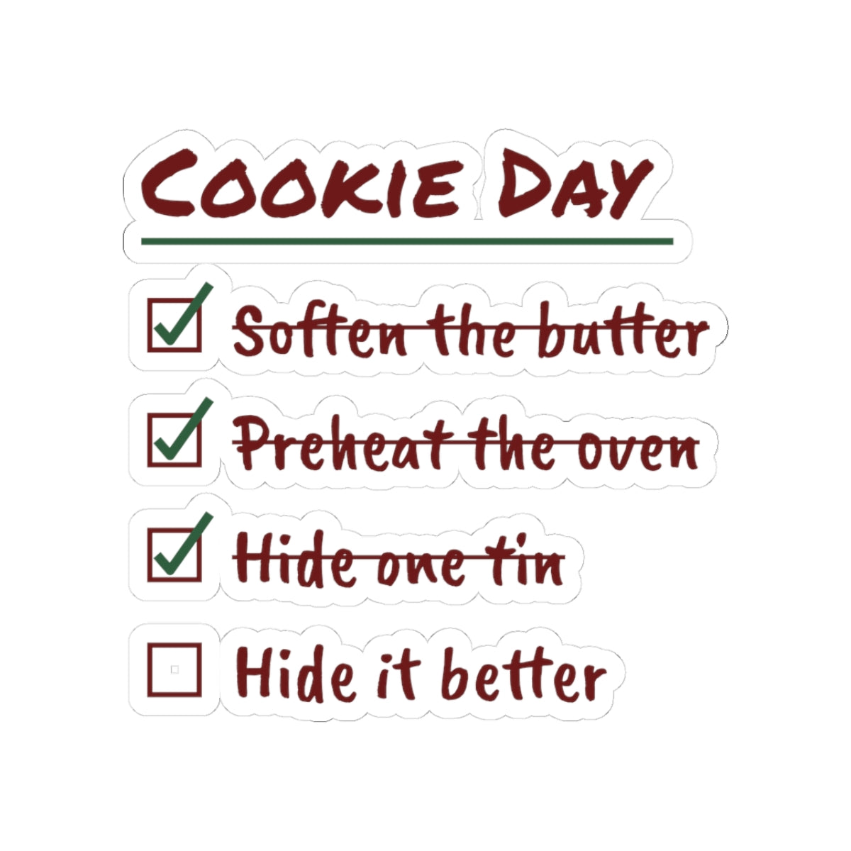Funny Christmas Cookie Baking Sticker Hide One Tin Checklist
