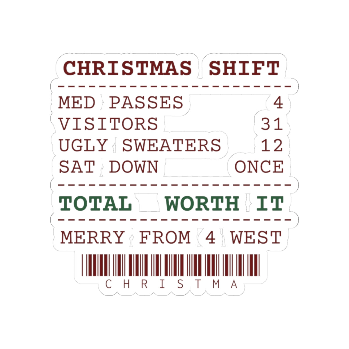 Funny Christmas Nurse Sticker Christmas Shift Receipt For Nurses