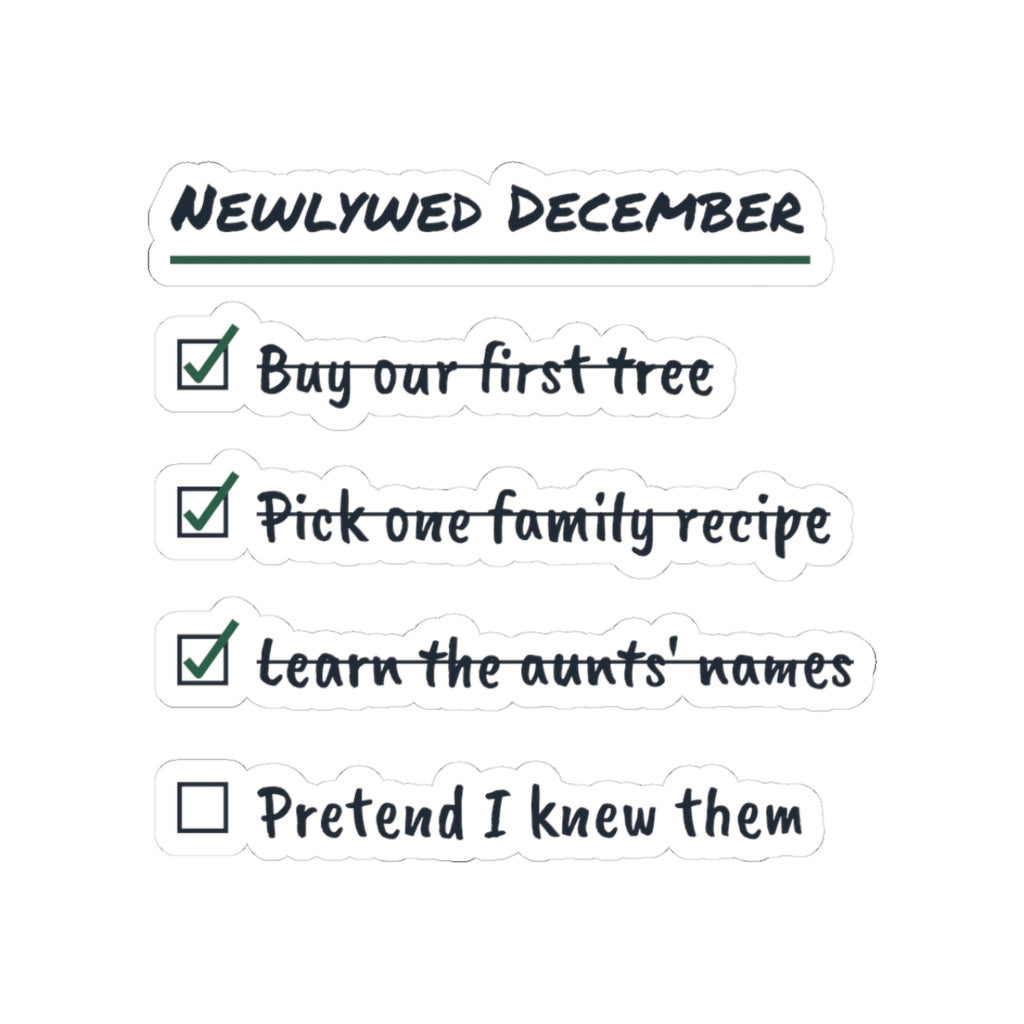 Funny Newlywed Christmas Sticker Learn The Aunts Names Checklist