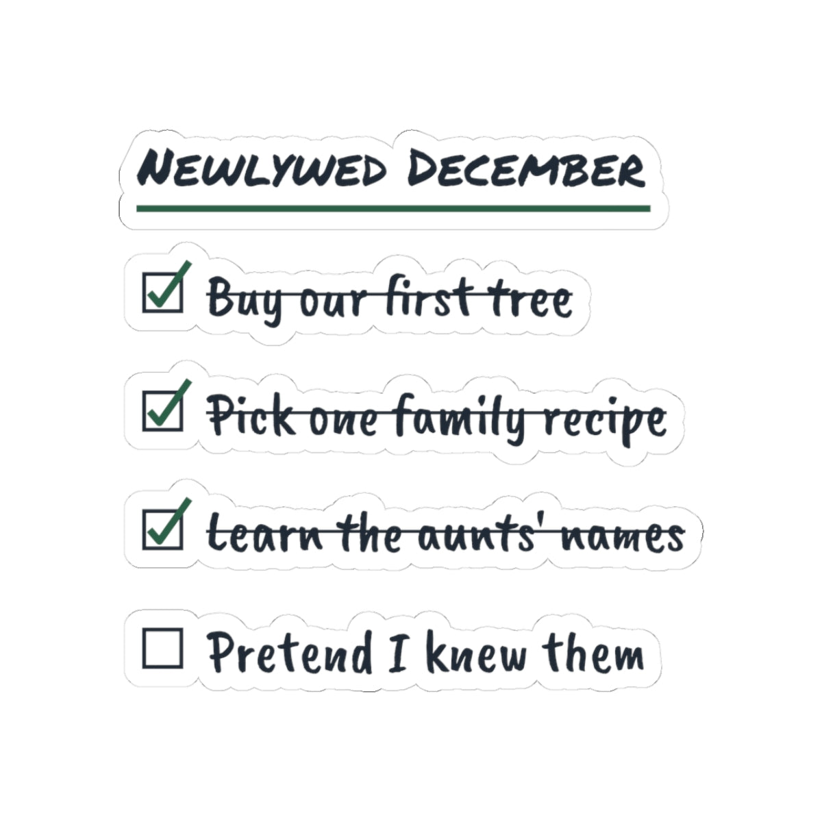 Funny Newlywed Christmas Sticker Learn The Aunts Names Checklist