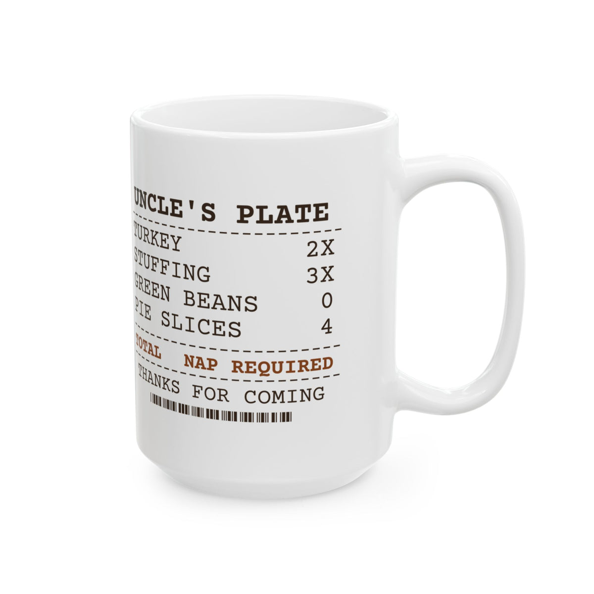 Funny Thanksgiving Coffee Mug Uncle Plate Receipt Green Beans Zero