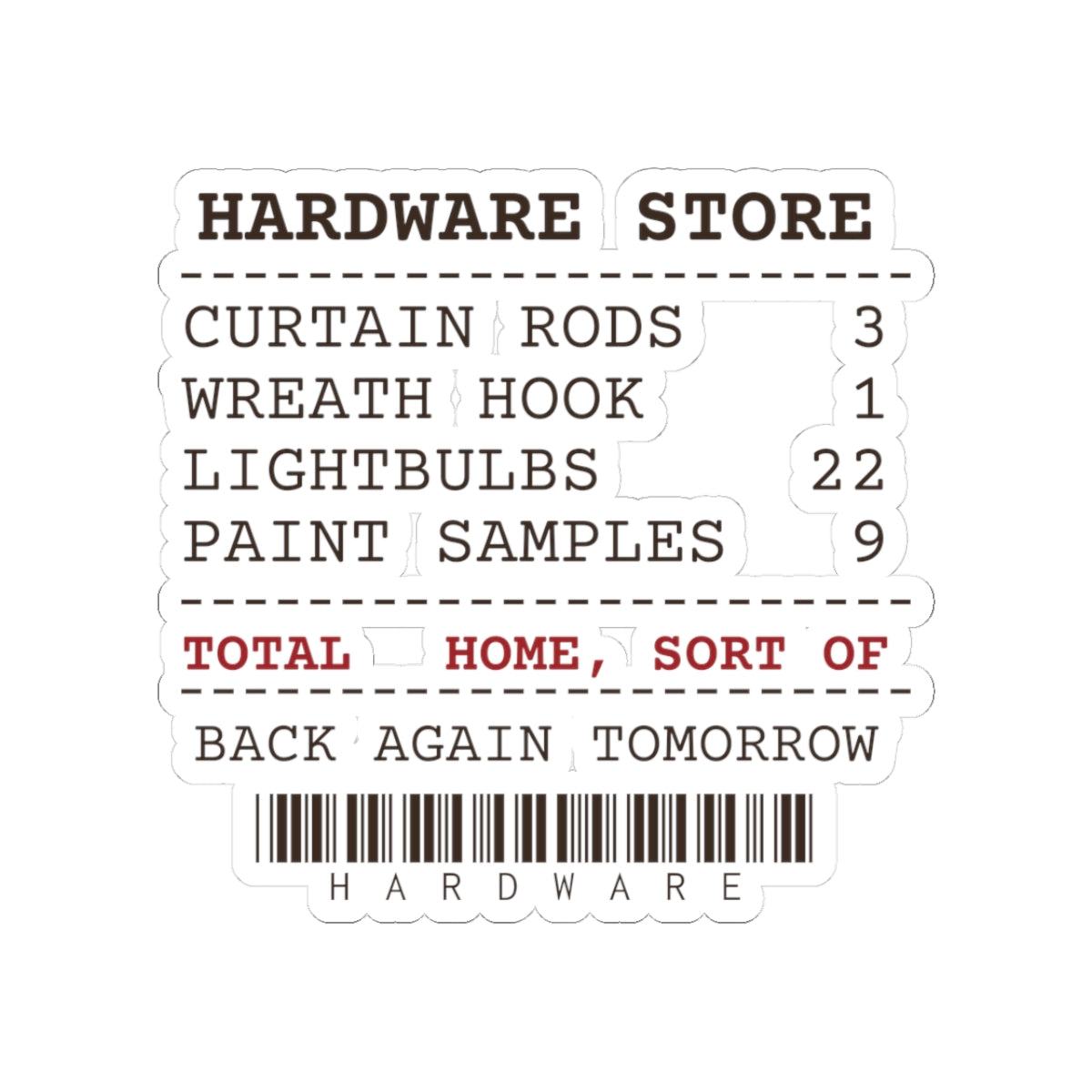 Funny New Homeowner Christmas Sticker Hardware Store Receipt