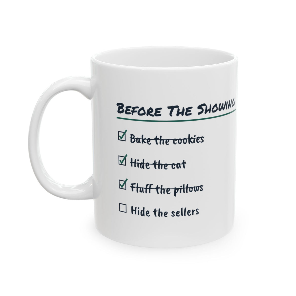 Funny Real Estate Agent Coffee Mug Before The Showing Checklist
