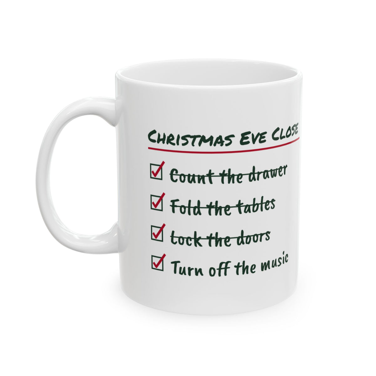 Funny Retail Christmas Coffee Mug Christmas Eve Close Checklist