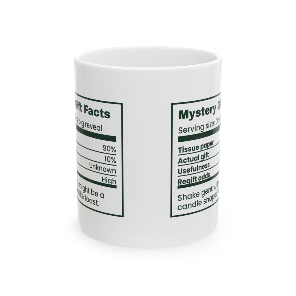 Funny White Elephant Coffee Mug Mystery Gift Facts Label