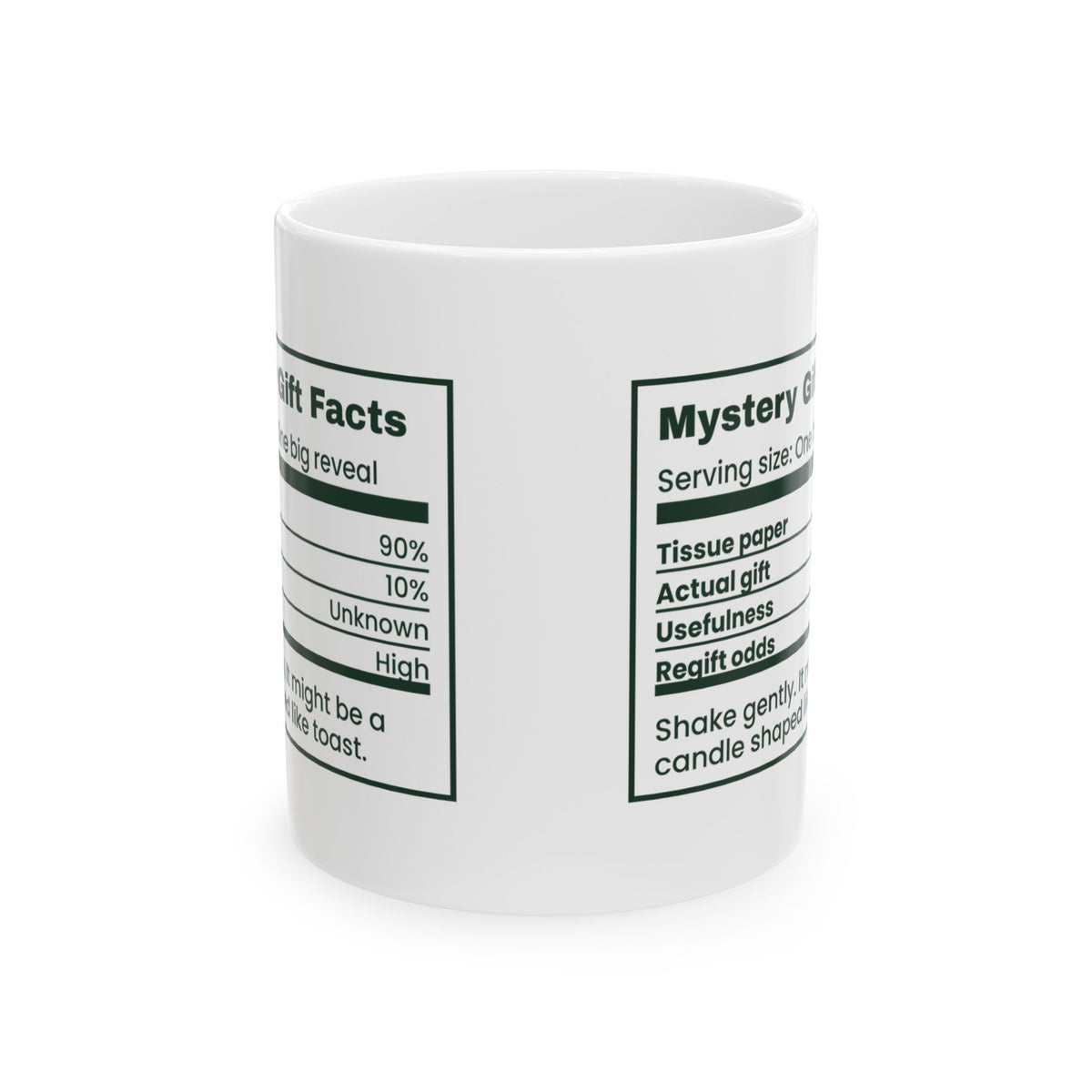 Funny White Elephant Coffee Mug Mystery Gift Facts Label