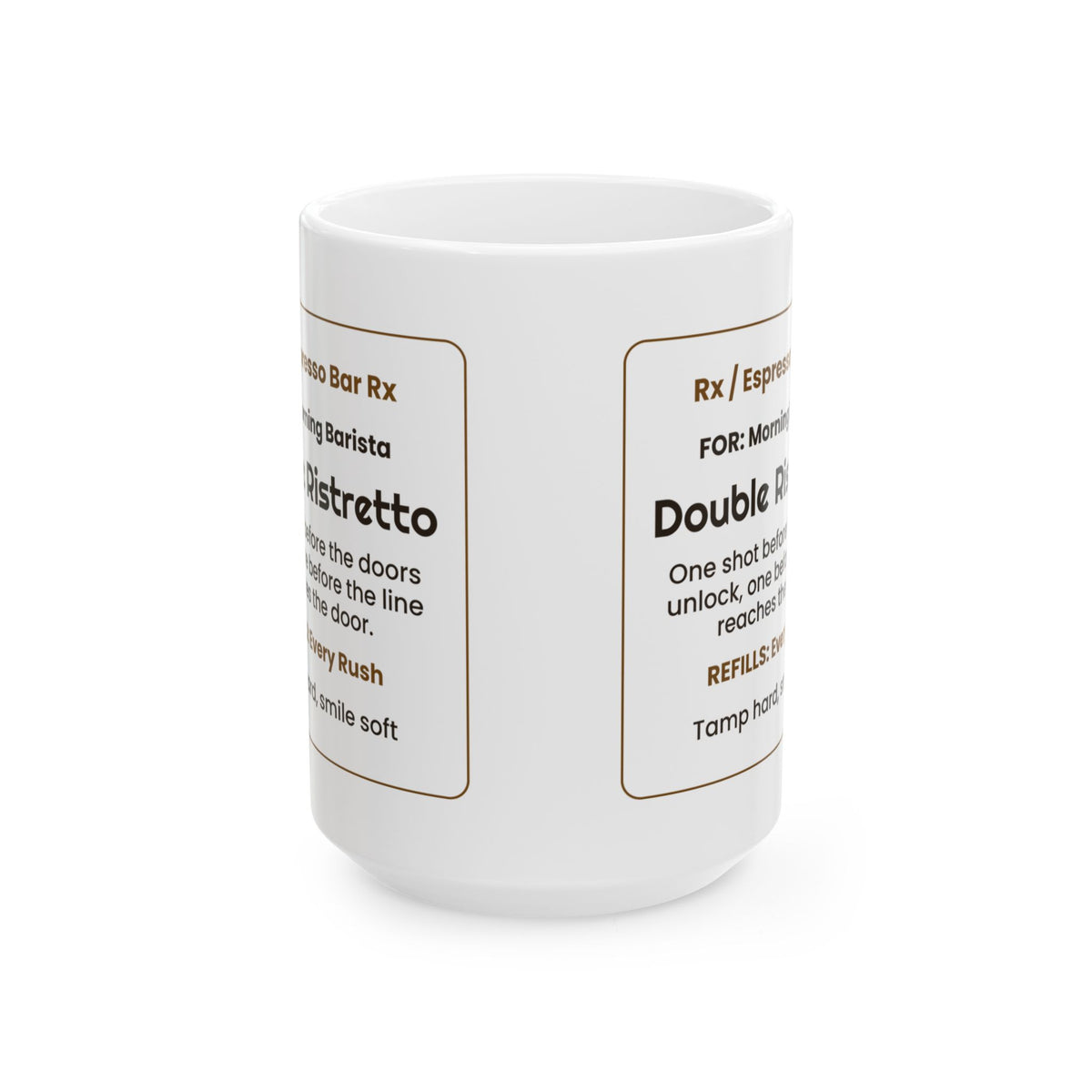 Funny Barista Coffee Mug Double Ristretto Prescription Label